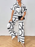  | SHEIN Privé Geo Print Shirt & Wide Leg Pants | Top and Pant Set | Shein | OneHub