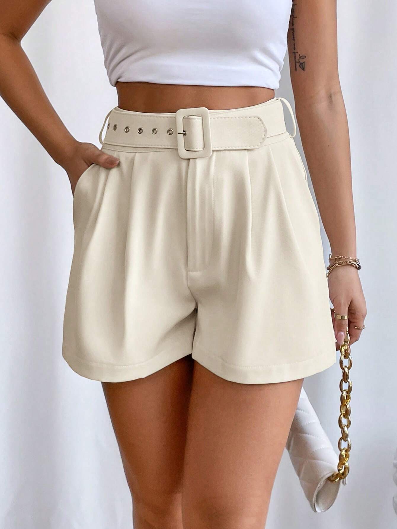  | SHEIN Privé High-Waisted Shorts With Diagonal Pockets | Pants | Shein | OneHub