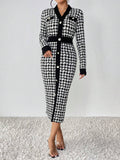  | SHEIN Privé Houndstooth Print Button Front Bodycon Dress | Dress | Shein | OneHub