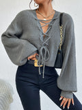  | SHEIN Privé Lace Up Front Drop Shoulder Sweater | Sweater | Shein | OneHub