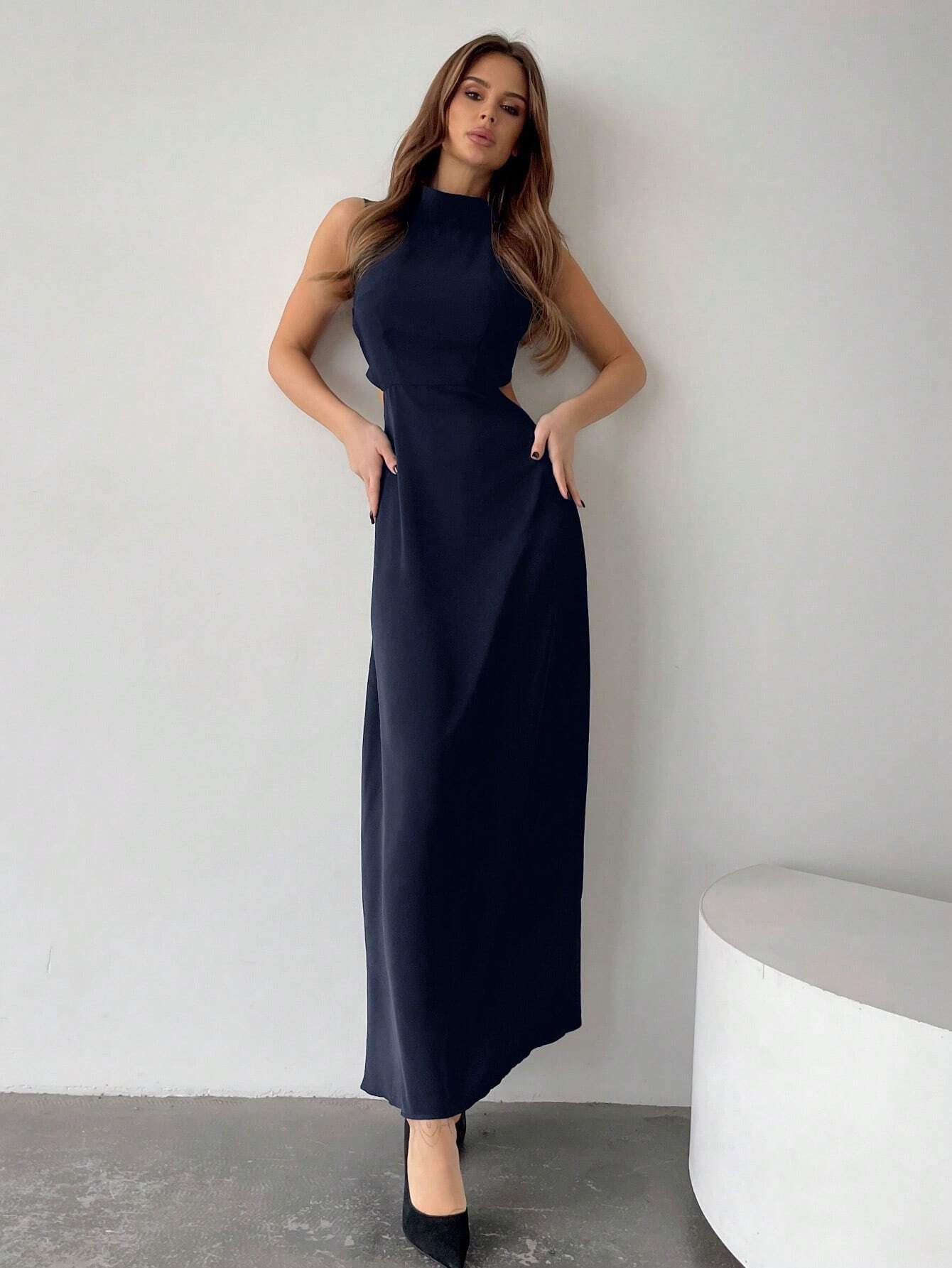  | SHEIN Privé Ladies' Solid Color Halter Neck Hollow Out Fashionable Dress | Dress | Shein | OneHub