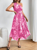  | SHEIN Privé Ladies" Summer Floral Print Single-Shoulder Sleeveless Waist-Ruched Pleated Long Dress With Tiered Hem | Dress | OneHub | OneHub