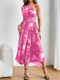  | SHEIN Privé Ladies" Summer Floral Print Single-Shoulder Sleeveless Waist-Ruched Pleated Long Dress With Tiered Hem | Dress | OneHub | OneHub