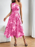  | SHEIN Privé Ladies" Summer Floral Print Single-Shoulder Sleeveless Waist-Ruched Pleated Long Dress With Tiered Hem | Dress | OneHub | OneHub