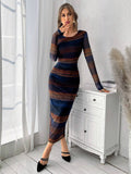  | SHEIN Priv̩ Mesh Gradient Print Pleated Bodycon Dress | Dress | Shein | OneHub