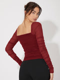  | SHEIN Priv̩ Mesh Panel Ruched Glitter Top | Top | Shein | OneHub