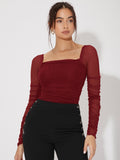  | SHEIN Priv̩ Mesh Panel Ruched Glitter Top | Top | Shein | OneHub