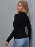  | SHEIN Priv̩ Mock Neck Lettuce Trim Button Detail Fitted Top | Top | Shein | OneHub