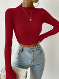  | SHEIN Priv̩ Mock Neck Ribbed Knit Crop Sweater | Top | Shein | OneHub