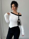  | SHEIN Privé New Black & White Color Block Asymmetrical Neck Fitted Pullover Sweater | Sweater | Shein | OneHub