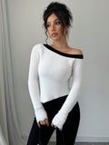  | SHEIN Privé New Black & White Color Block Asymmetrical Neck Fitted Pullover Sweater | Sweater | Shein | OneHub