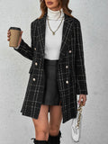  | SHEIN Privé Plaid Double Breasted Overcoat,Ladies Late Fall Elegant Double Button Regular Sleeve Lapel Regular Fit Black Plaid Women Overcoats | Blazer | Shein | OneHub