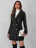  | SHEIN Privé Plaid Double Breasted Overcoat,Ladies Late Fall Elegant Double Button Regular Sleeve Lapel Regular Fit Black Plaid Women Overcoats | Blazer | Shein | OneHub