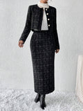  | SHEIN Privé Plaid Tweed Jacket & Skirt | Blazer | Shein | OneHub