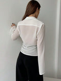  | SHEIN Privé Plunging Collar Twist Knotted Bell Sleeve Sheer Women's Sun Protection Shirt | Shirt | Shein | OneHub