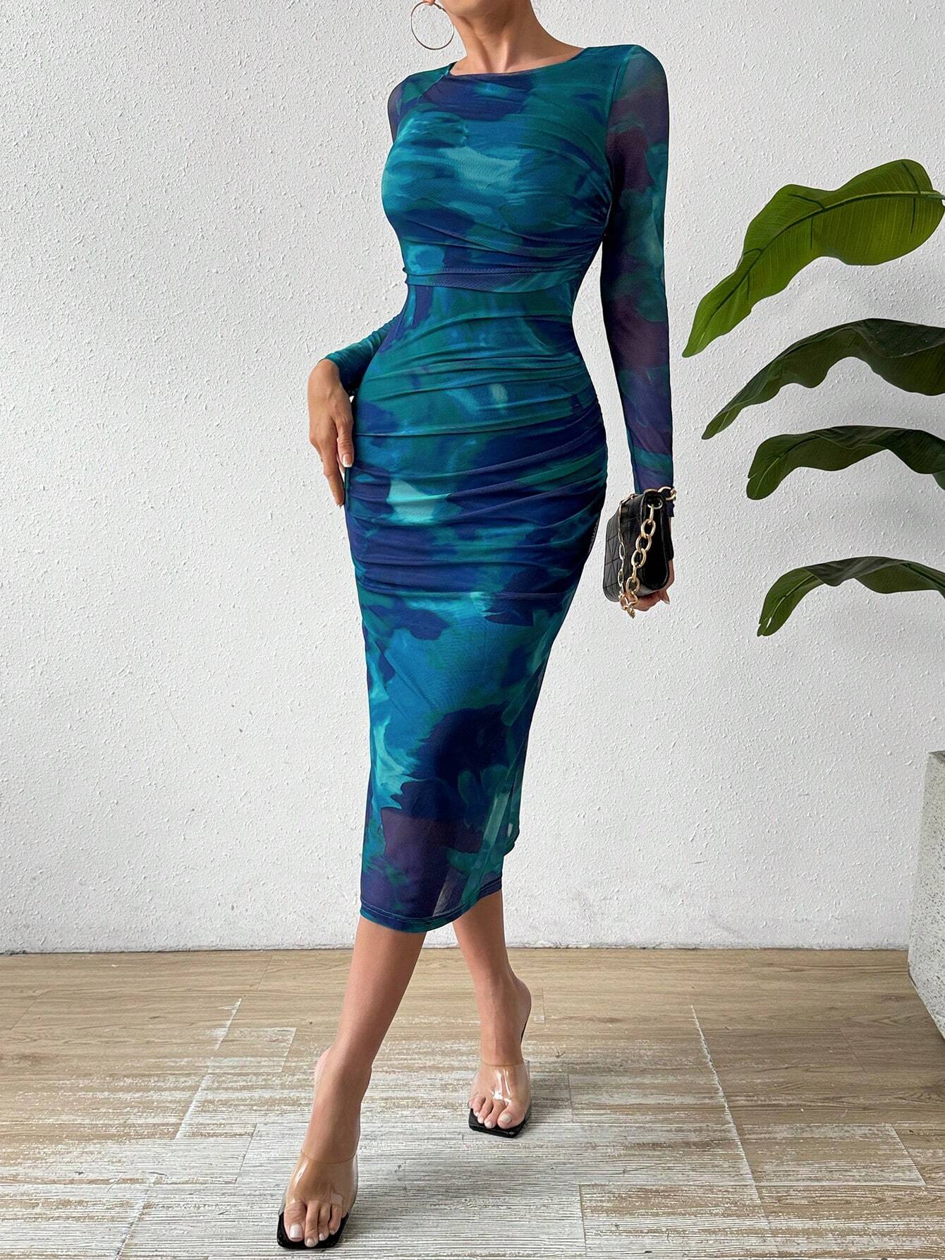  | SHEIN Privé Round Neck Pleated Tie Dye Dress | Dress | Shein | OneHub