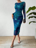  | SHEIN Privé Round Neck Pleated Tie Dye Dress | Dress | Shein | OneHub