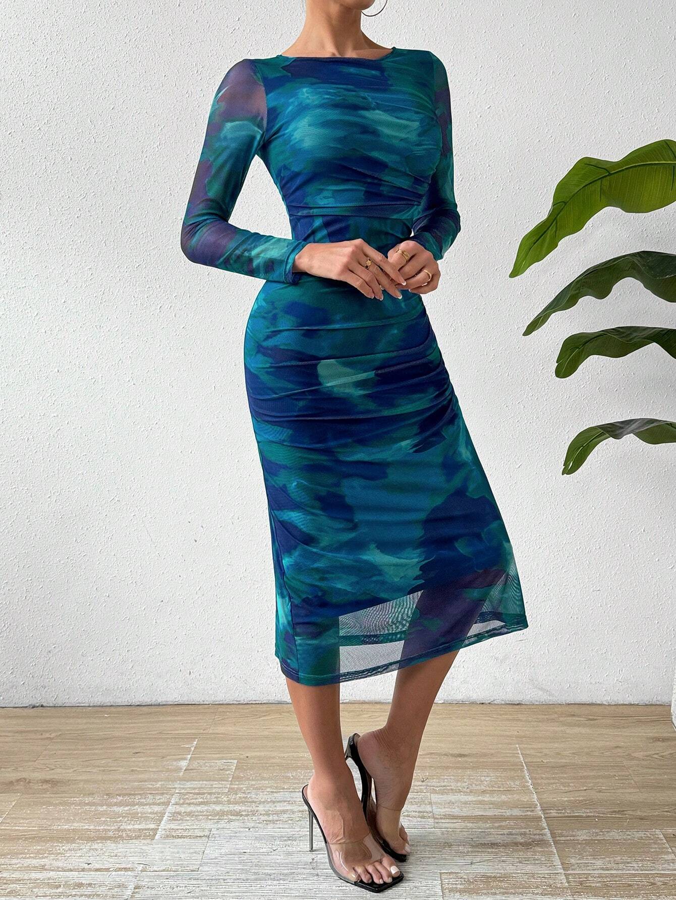  | SHEIN Privé Round Neck Pleated Tie Dye Dress | Dress | Shein | OneHub