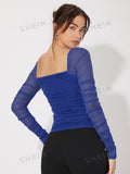  | SHEIN Priv̩ Ruched Square Neck Solid Metallic Top | Top | Shein | OneHub