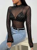  | SHEIN Priv̩ Semi-high Neck See-through Mesh Top | Top | Shein | OneHub