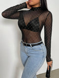  | SHEIN Priv̩ Semi-high Neck See-through Mesh Top | Top | Shein | OneHub