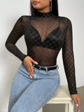  | SHEIN Priv̩ Semi-high Neck See-through Mesh Top | Top | Shein | OneHub