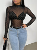  | SHEIN Priv̩ Semi-high Neck See-through Mesh Top | Top | Shein | OneHub