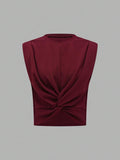  | SHEIN Prive Solid Color Twisted Knot Hem T-Shirt | Blouse | Shein | OneHub