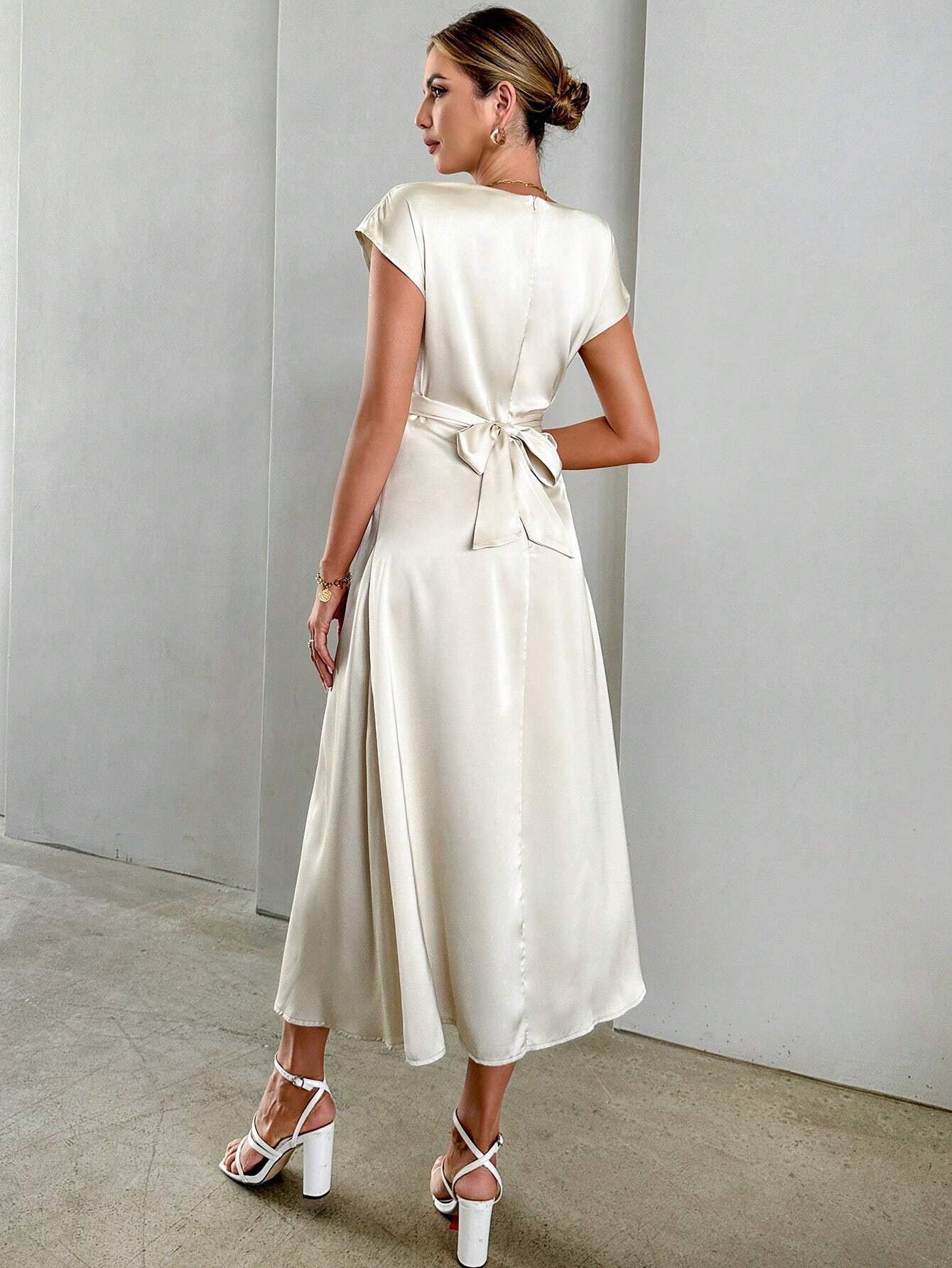  | SHEIN Privé Solid Criss Cross Front Satin A-line Dress | Dress | Shein | OneHub