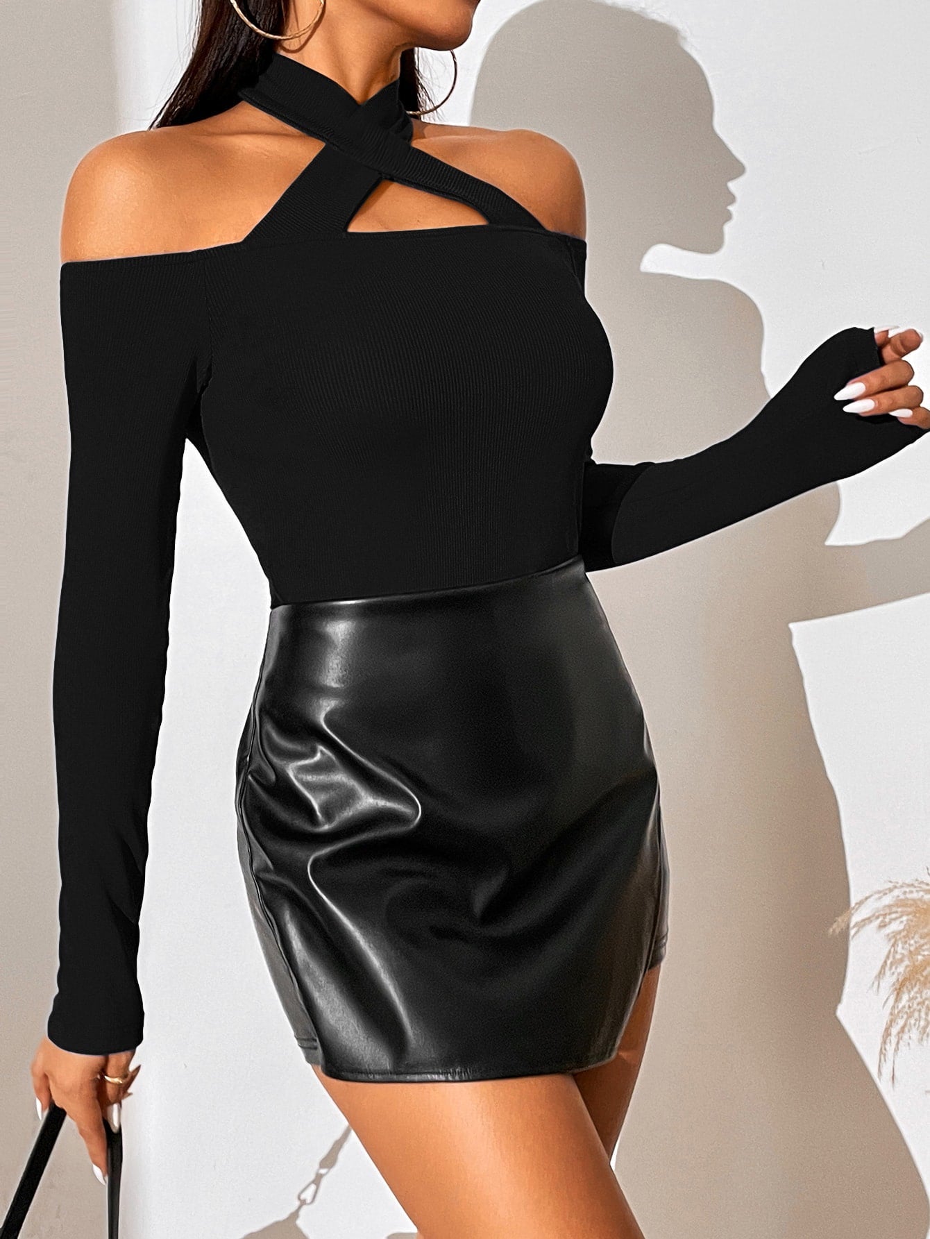  | SHEIN Privé Solid Criss Cross Halter Neck Tee | Blouse | Shein | OneHub