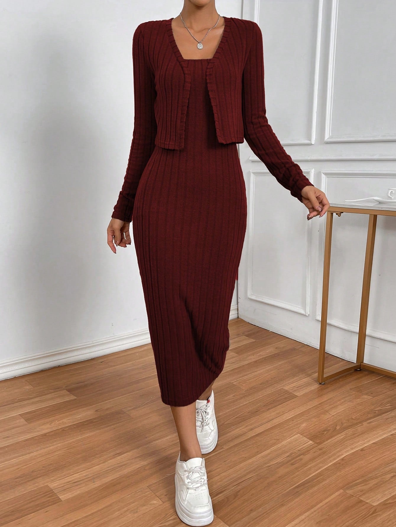  | SHEIN Privé Solid Tube Dress & Open Front Jacket | Dress | Shein | OneHub