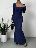  | SHEIN Privé Square Neck Ribbed Knit Mermaid Hem Dress | Dress | Shein | OneHub