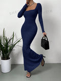  | SHEIN Privé Square Neck Ribbed Knit Mermaid Hem Dress | Dress | Shein | OneHub