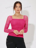  | SHEIN Priv̩ Square Neck Ruched Glitter Mesh Top | Top | Shein | OneHub