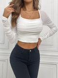  | SHEIN Privé Square Neck Ruched Mesh White Crop Women Top | Top | Shein | OneHub