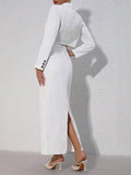  | SHEIN Privé Striped Short Lapel Suit Jacket And Strapless Top And Split Hem Skirt Set | Top and Pant Set | Shein | OneHub