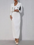  | SHEIN Privé Striped Short Lapel Suit Jacket And Strapless Top And Split Hem Skirt Set | Top and Pant Set | Shein | OneHub