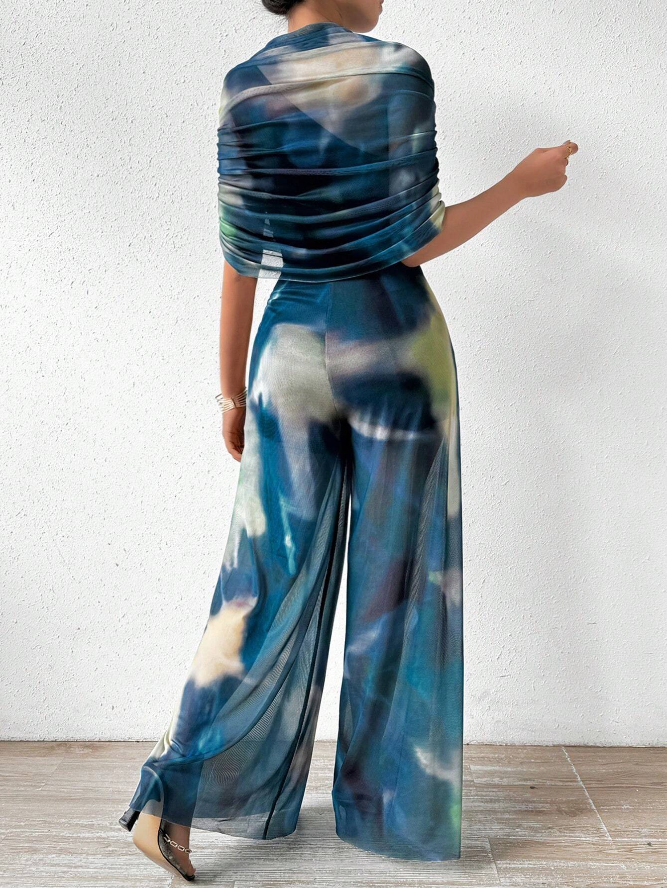 | SHEIN Prive Tie-dye One Shoulder Wide Leg Jumpsuit With Top | Jumpsuit | Shein | OneHub