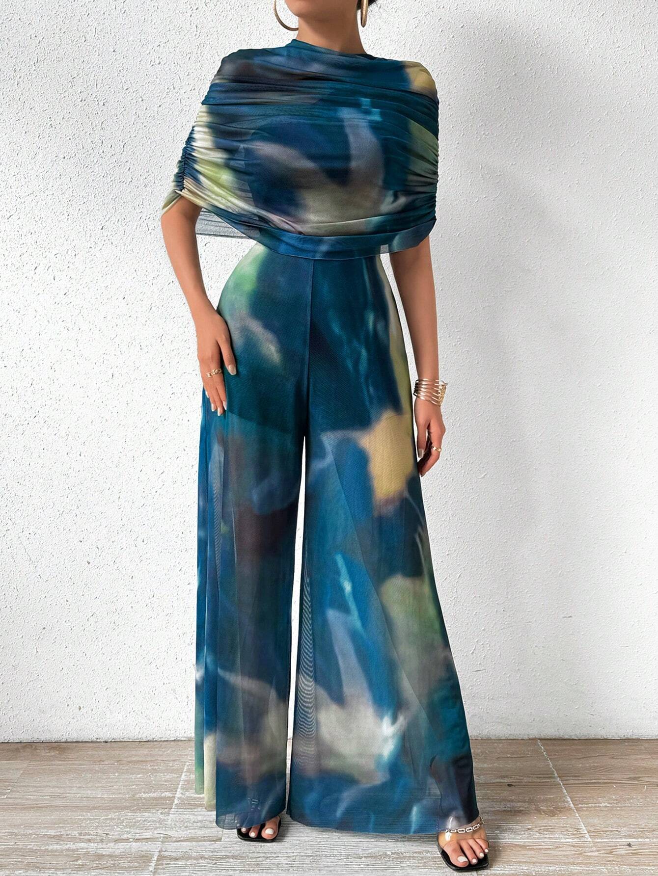  | SHEIN Prive Tie-dye One Shoulder Wide Leg Jumpsuit With Top | Jumpsuit | Shein | OneHub