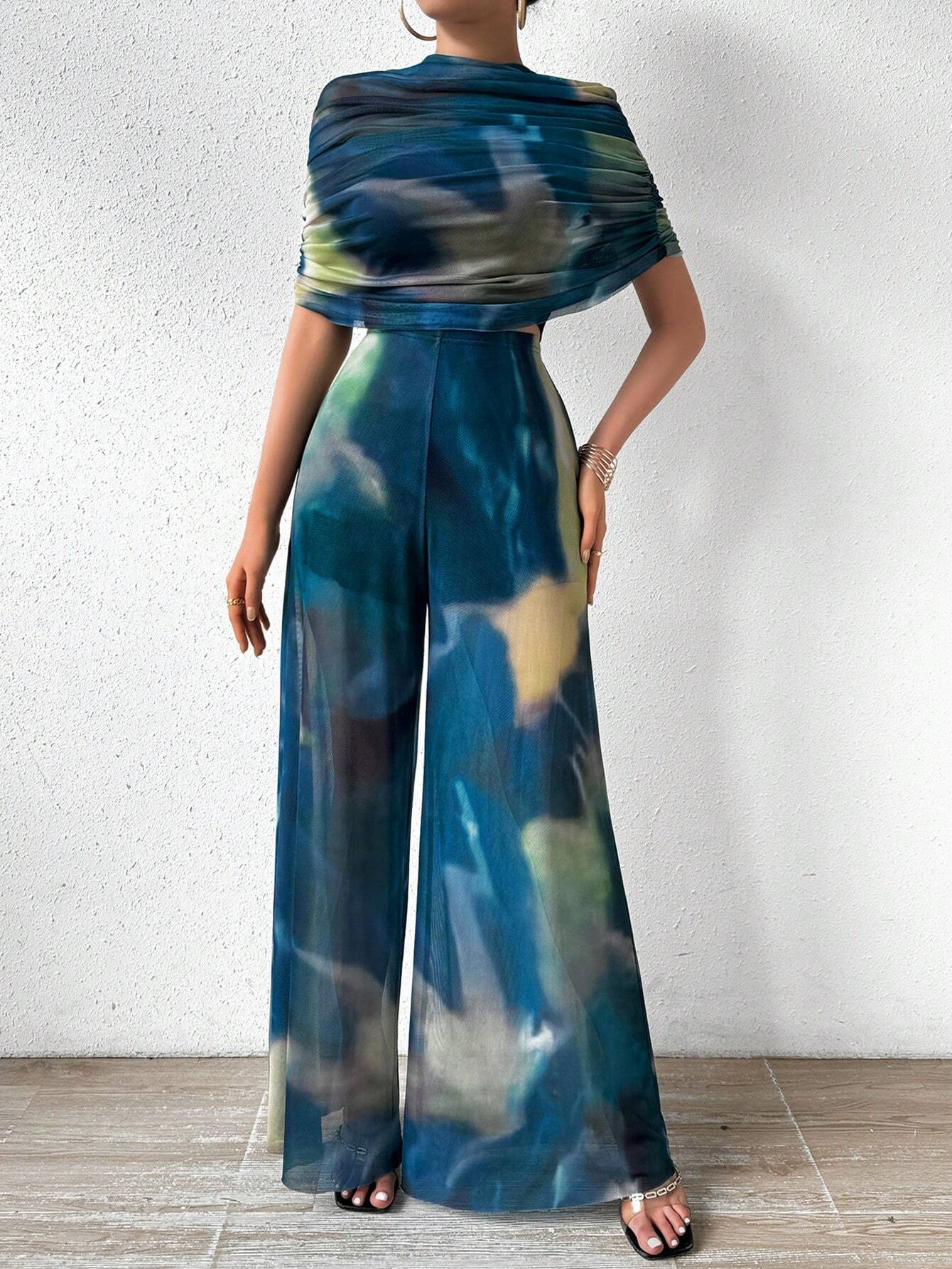  | SHEIN Prive Tie-dye One Shoulder Wide Leg Jumpsuit With Top | Jumpsuit | Shein | OneHub