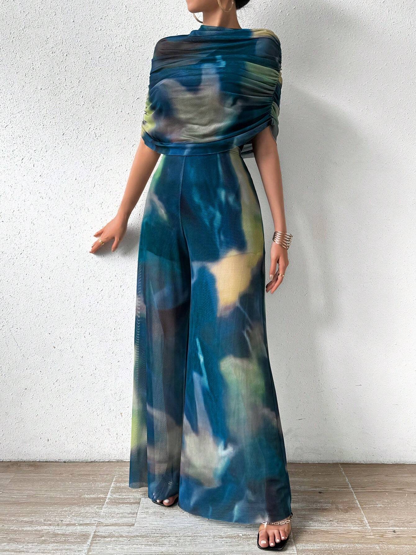  | SHEIN Prive Tie-dye One Shoulder Wide Leg Jumpsuit With Top | Jumpsuit | Shein | OneHub