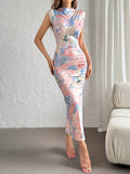  | SHEIN Privé Women Watercolor Floral Print Slim-Fit Knitted Pleated Midi Summer D | Dress | Shein | OneHub