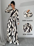  | SHEIN Privé Women's Contrast Color Printed Long Sleeve Tie Front Jumpsuit | Dress | Shein | OneHub