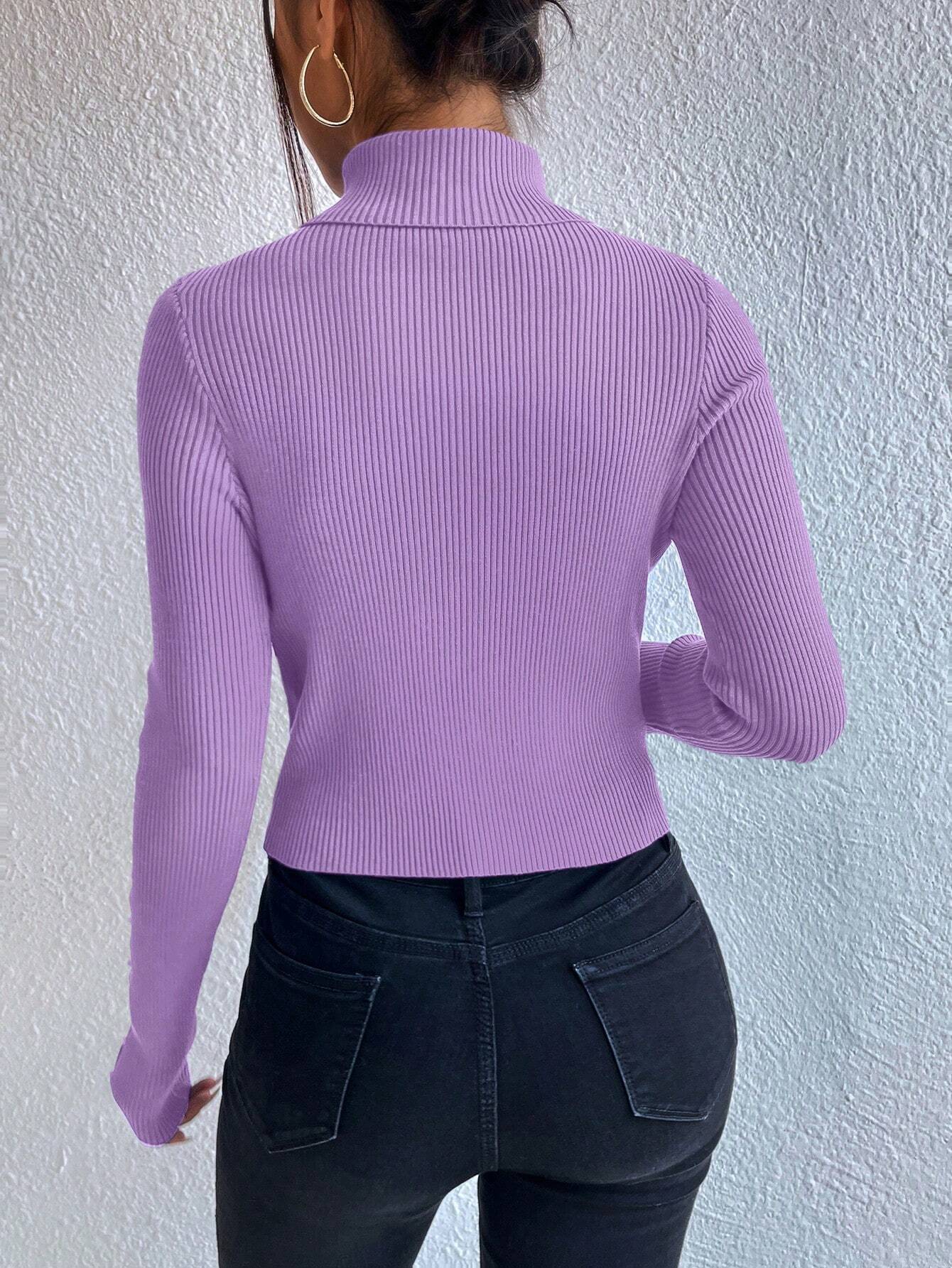  | SHEIN Privé Women's Solid Color Minimalist Turtleneck Pullover Sweater | Sweater | Shein | OneHub