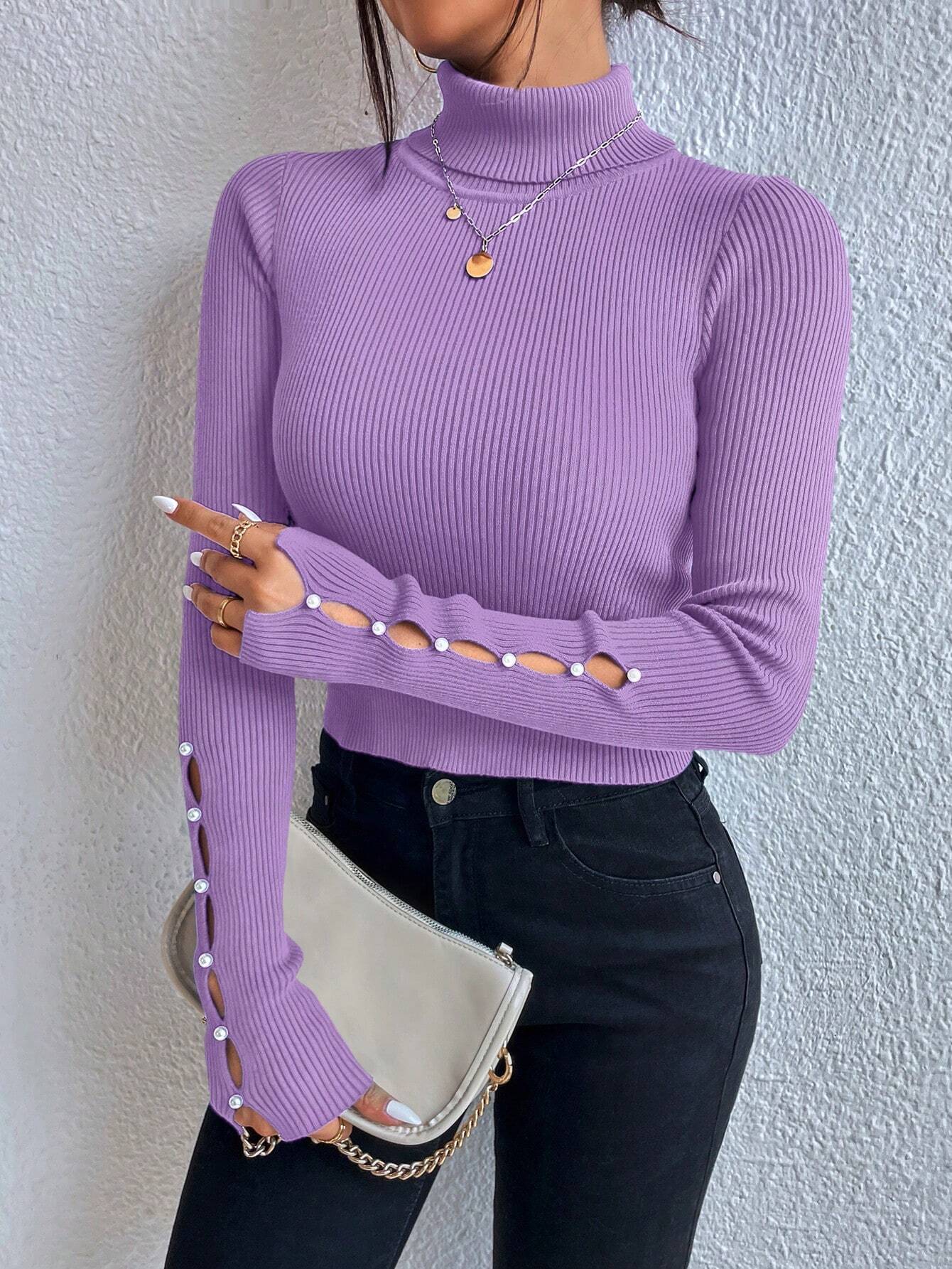  | SHEIN Privé Women's Solid Color Minimalist Turtleneck Pullover Sweater | Sweater | Shein | OneHub