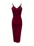  | SHEIN Privé Women's Spaghetti Strap Cross Back Cutout Waist High Slit Bodycon Dress | Dress | Shein | OneHub