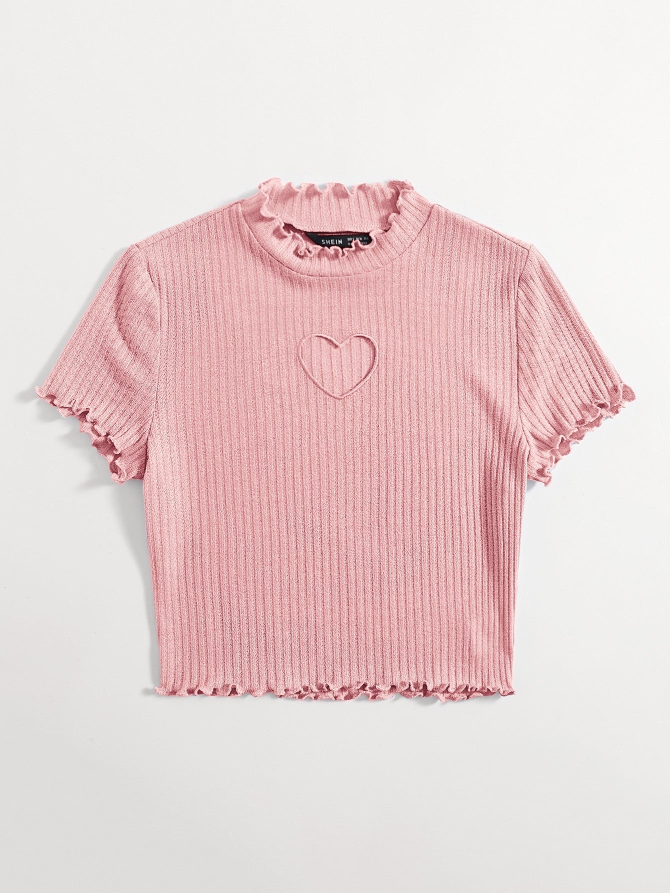  | SHEIN Qutie Heart Cutout Detail Lettuce Trim Tee | Top | Shein | OneHub