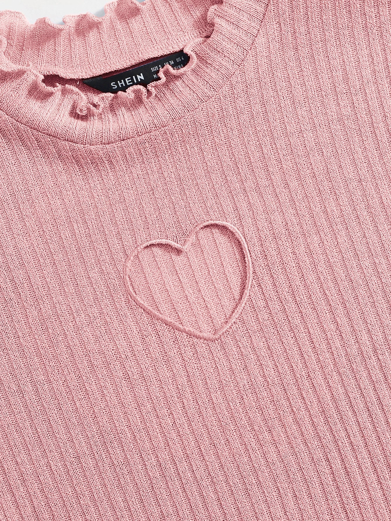  | SHEIN Qutie Heart Cutout Detail Lettuce Trim Tee | Top | Shein | OneHub