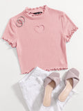 | SHEIN Qutie Heart Cutout Detail Lettuce Trim Tee | Top | Shein | OneHub