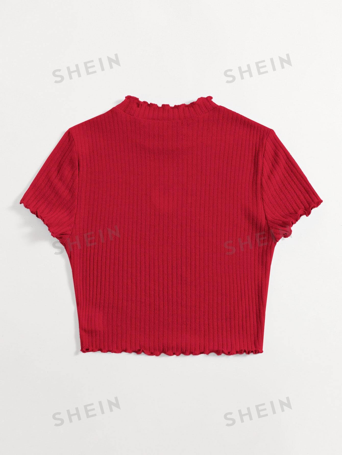  | SHEIN Qutie Heart Cutout Detail Lettuce Trim Wavy Edge Short Sleeves Summer Tee | Top | Shein | OneHub